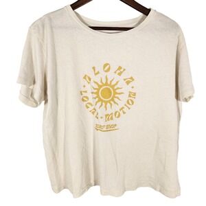 Local Motion Surf Shop Ivory Cream Cotton Slub T-Shirt Sun Design Size Large